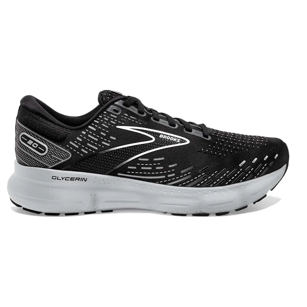 BROOKS Men's Glycerin 20 Running Shoe - Black/White/Alloy - Wide (2E) 1 BROOKS Men's Glycerin 20 Running Shoe - Black/White/Alloy - Wide (2E)