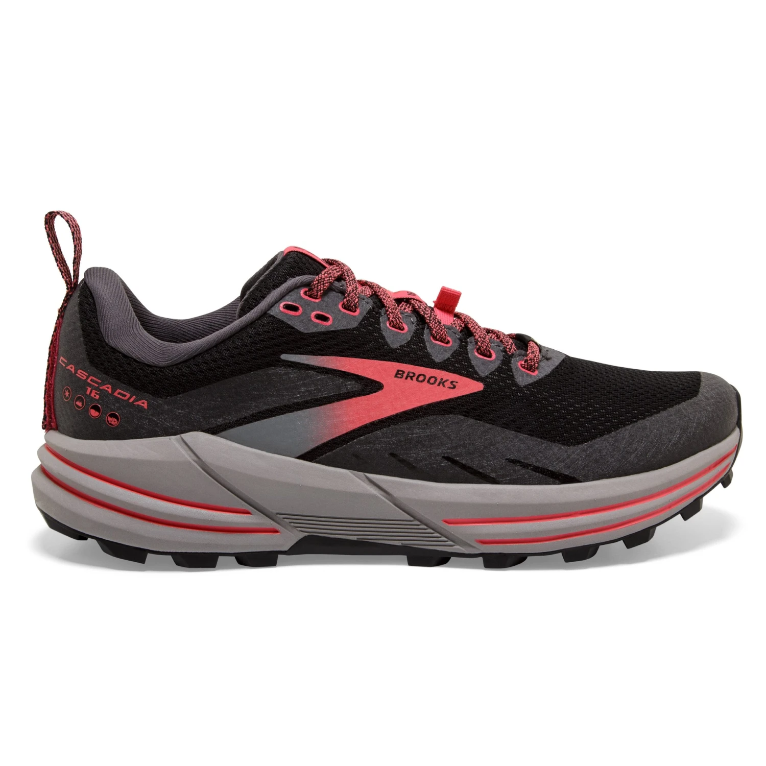 BROOKS Women's Cascadia 16 GoreTEX Trail Running Shoe - Black/Blackened Pearl/Coral - Regular (B) 1 BROOKS Women's Cascadia 16 GoreTEX Trail Running Shoe - Black/Blackened Pearl/Coral - Regular (B)