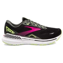 BROOKS Women's Adrenaline GTS 23 Running Shoe - Black/Gunmetal/Sharp Green- Wide (D)